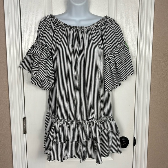 Zara Woman Tiered Strips Raw Edges Off Shoulder Butterfly Sleeve Top Dress Small - Picture 1 of 6